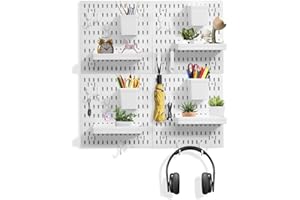 Dualshine Premium Pegboard Combination Kit, White Pegboard Wall Organizer with 4 Small Plastic Panels and 38 Accessories, Ideal for Craft Room, Bathroom, Nursery Storage, and Office (22"*22")