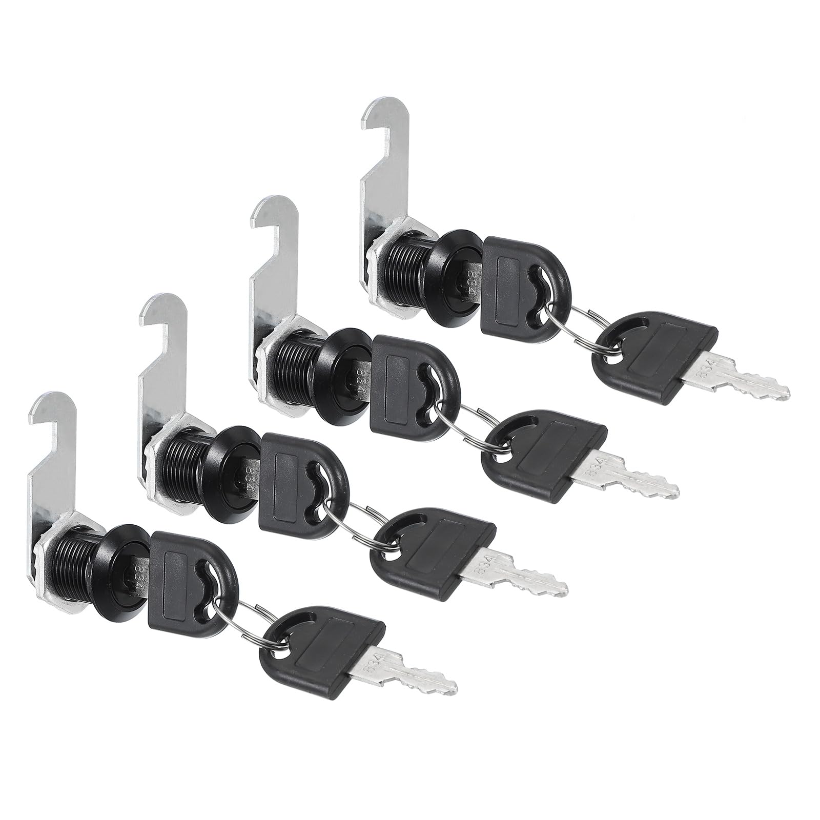 PATIKIL Cabinet Drawer Lock with Keys 4 Pcs 7/9" (20mm) Keyed Different Zinc Alloy Security Lock Cylinder Cam for Door Cupboard Household Mailbox Office Black