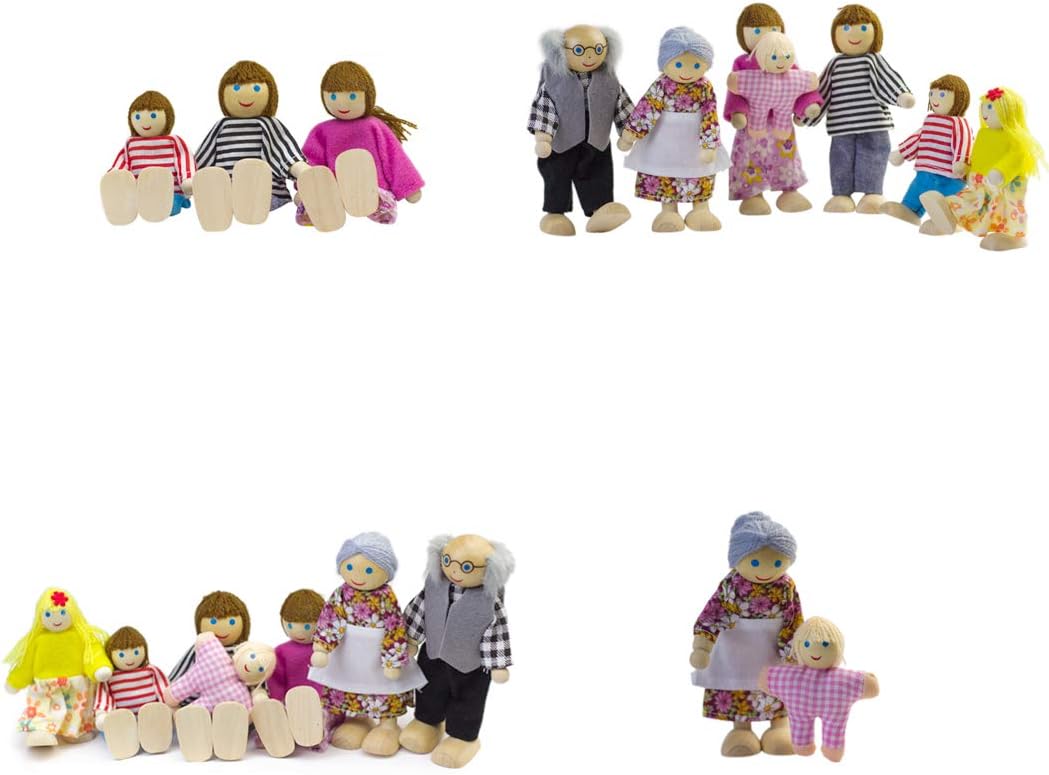 Amazon Com Dollhouse People Dolls Family Of 7 Poseable Wooden Doll Toys Games