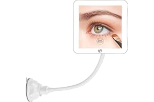 Fabuday Flexible Gooseneck 20X Lighted Magnifying Mirror, Upgraded Lighted Makeup Mirror with Magnification, LED Magnified Mirror with Suction Cup for Bathroom, Portable Travel Mirror, Square
