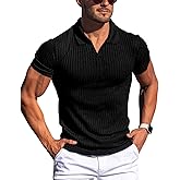 Gnvviwl Men's Muscle V Neck Polo Shirts Slim Fit Short Long Sleeve Cotton Golf T-Shirts Ribbed Knit Soft Tees