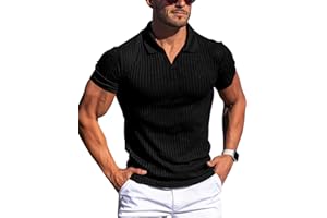 Gnvviwl Men's Muscle V Neck Polo Shirts Slim Fit Short Long Sleeve Cotton Golf T-Shirts Ribbed Knit Soft Tees