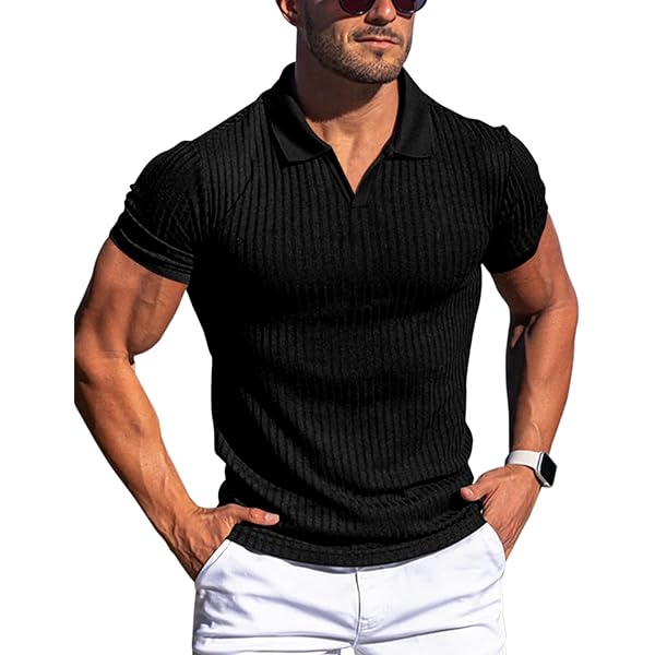 Gnvviwl Zipper Muscle Polo Shirts for Men Slim Fit Short Sleeve