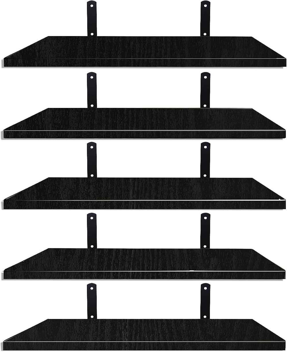 Mardili Shelves Wood Wall Mounted Shelf Rustic Set of 5 Black