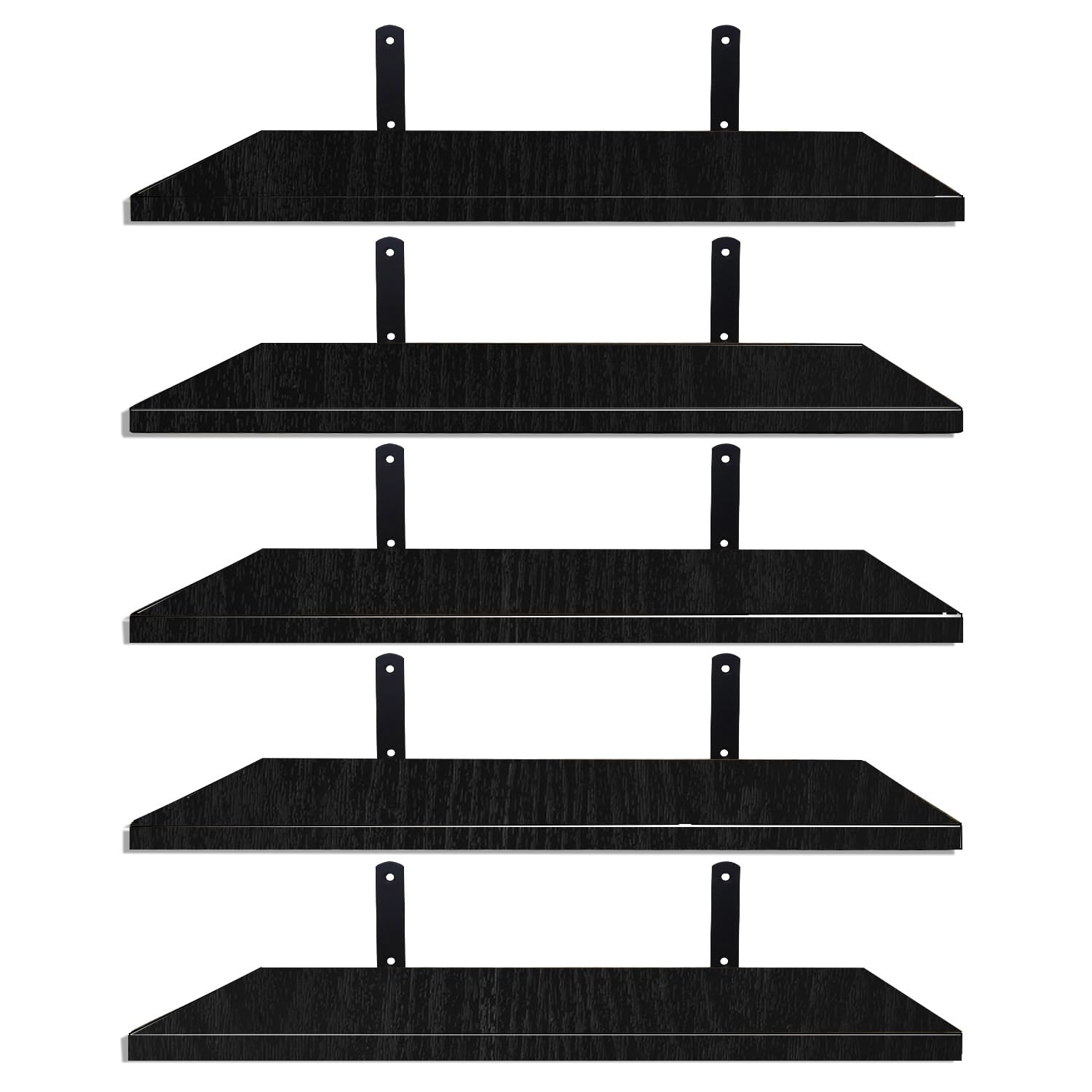 Mardili Shelves Wood Wall Mounted Shelf, Rustic Shelves Set of 5（Black） — image 1