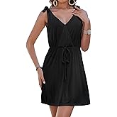 Bsubseach Beach Cover Ups Dress - Women V Neck Swimsuit Coverup Elastic Waist Summer Coverups for Swimwear Mini Dresses