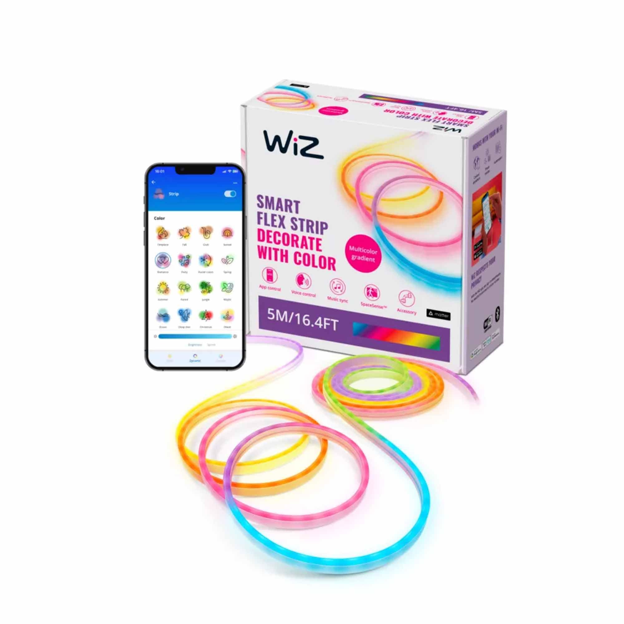 WiZ Smart Flex Strip – 16.4 ft, 16 Million Colors + Shades of White, Dynamic Light Scenes, Connects to Your Wi-Fi, Voice/App Control, Works with Google Home, Alexa and HomeKit​