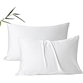2 Pack Cooling Pillow Cases,Viscose Derived from Bamboo Pillow Protectors Standard Size Set of 2, 400 Thread Count Soft Silky Breathable Summer Pillow Cover with Zipper Hidden (2PCS, Standard, White)