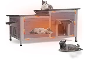 GUTINNEEN Outdoor Cat House Large Insulated Cat House Indestructible Weatherproof Feral Cat Shelter with Openable Hinged Roof, Escape Door for 1-4 Feral Barn Cats (Winter-Ready, 39.1"x18.5"x19.1")