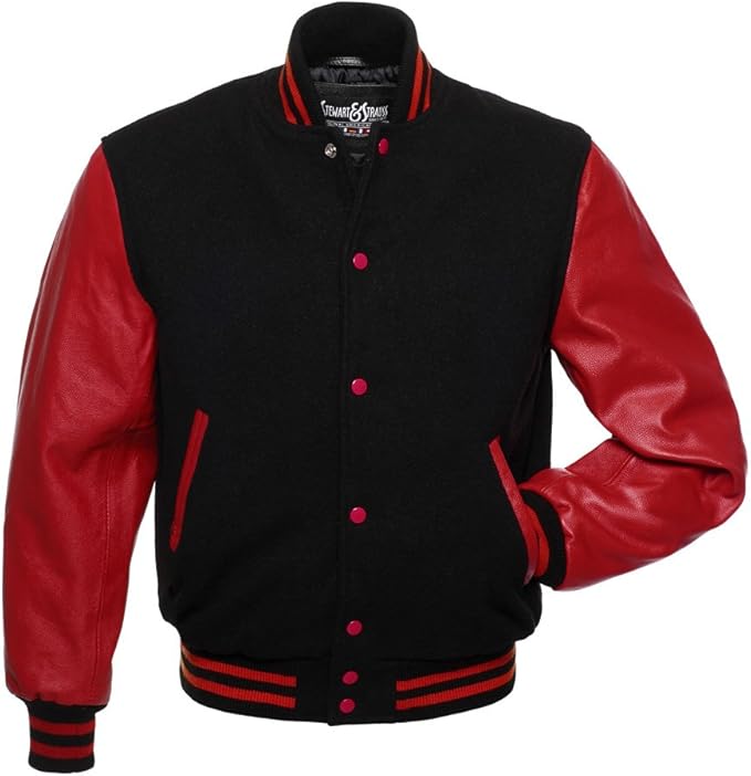 Varsity Letterman Jacket Black Wool & Red Leather XL Buy Online at