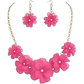 Bocar Flower Collar Necklace, Floral Flower Summer Beach Statement Choker Necklace and Earrings Set for Women, Handmade Women Jewelry Gift