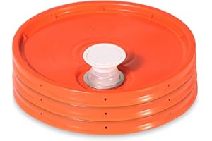 MERANTI HOME + GARDEN Meranti 5 Gallon Pail Lid with Pour Spout and Gasket | fits 3.5, 5, 6, 7 gallon buckets (3 Pack, Orange)