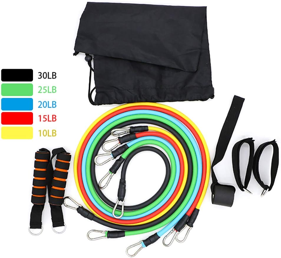 Suosa Yoga Pilates Resistance Tube Pull Rope Set 11 Pcs Exercise Bands Fitness Band Working Out