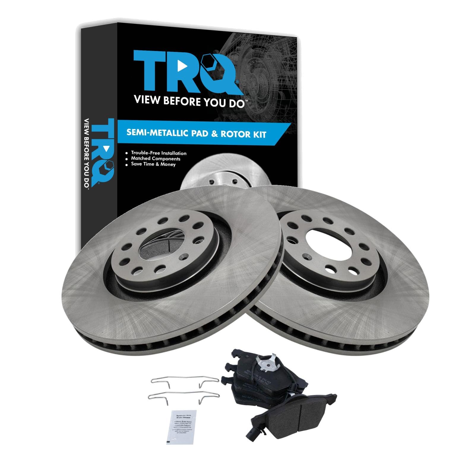 TRQ Front Brake Pad and Rotor Set Semi Metallic Rotors Compatible with 2002 Audi S4 Image