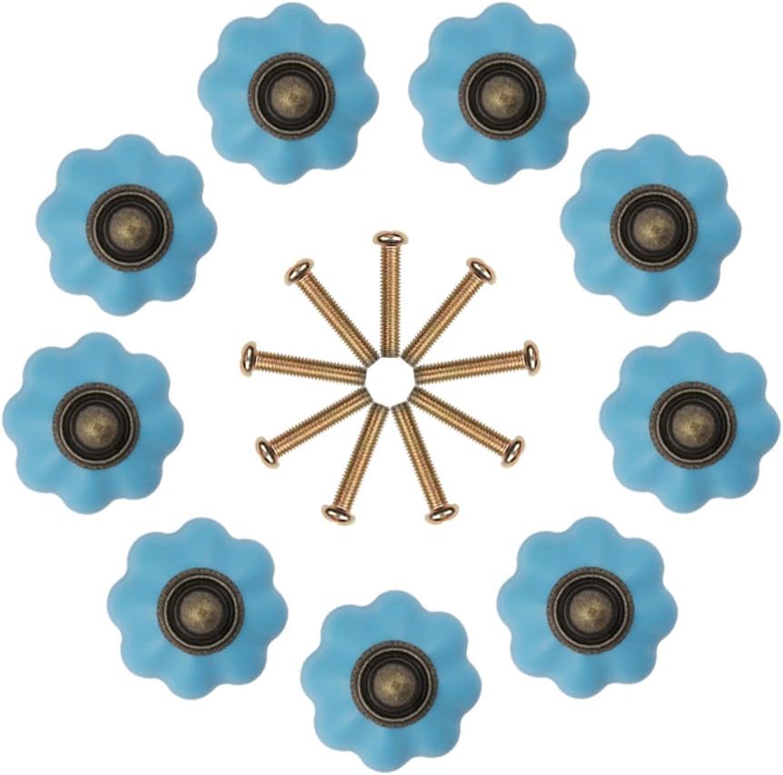 Noniu Ceramic Cabinet Knobs, 35mm Pumpkin Drawer and Dresser Handles Kitchen Cupboard Knob - 9 Pack (Blue)