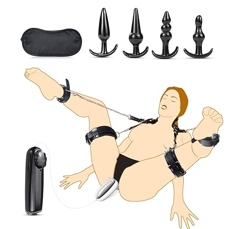 YOTEFUN Bdsm Spielzeug SM Bondage Set Fesselset Leder Beinspreizer SM Sexspielzeug mit Augenmaske mit 4 Stück Anal Plug Butt 