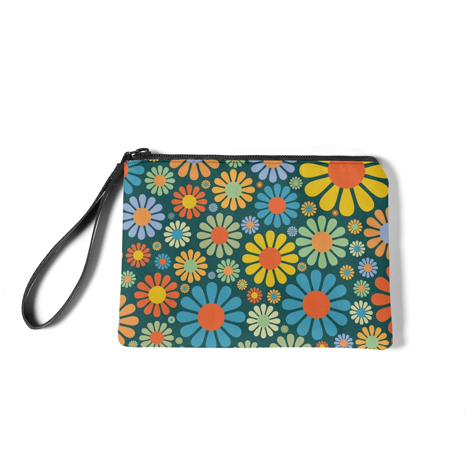 Wanyint Colorful Daisy Flower Coin Purse Hippie Flowers Print Money Bag Lightweight Change Purse Coin Case Small Cash Register Bags Zipper Wallet — image 1