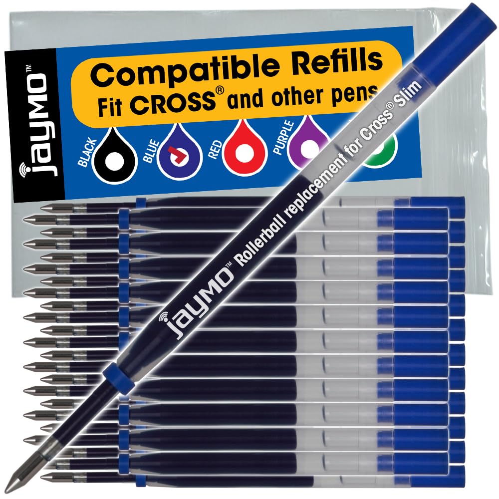 Jaymo Replacement for Cross Slim 8910-2 - Measures 4 in / 102 mm Long - Gel Rolling Ball Pen Refill - 24 Blue