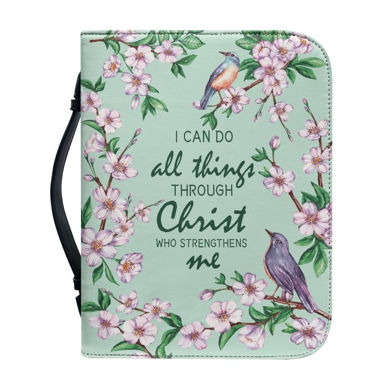 Garronmavis Flower Birds Lord Quote Women's Bible Cover God Saying Bible Bag with Pockets Floral Arts Bible Case for Pilgrimage - M