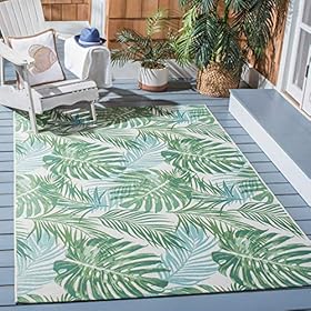 SAFAVIEH Barbados Collection 5'3" x 7'6" Green / Teal BAR592X Tropical Botanical Indoor/ Outdoor Non-Shedding Easy Cleaning Patio Backyard Porch Deck Mudroom Area Rug 61876SEADAL