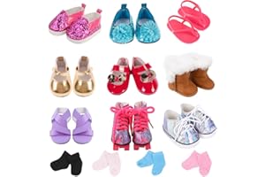 ebuddy Doll Accessories 9 Pairs Doll Shoes and 2 Pairs Socks Fit for 18 inch Dolls