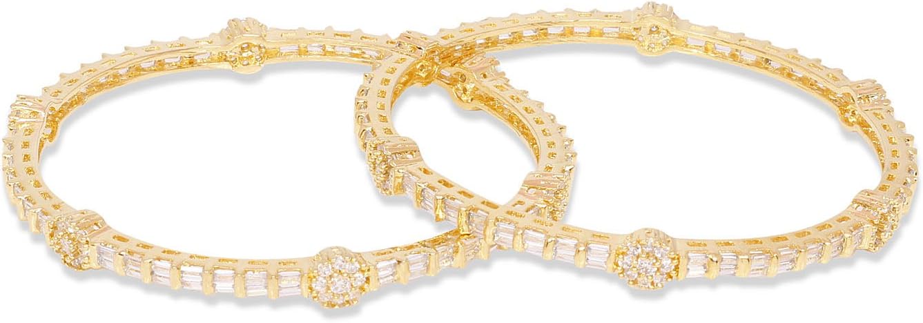 SANARA Indian Bollywood Gold Tone American Diamond Bangle Bracelet Set Traditional Partywear Wedding Costume Jewelry