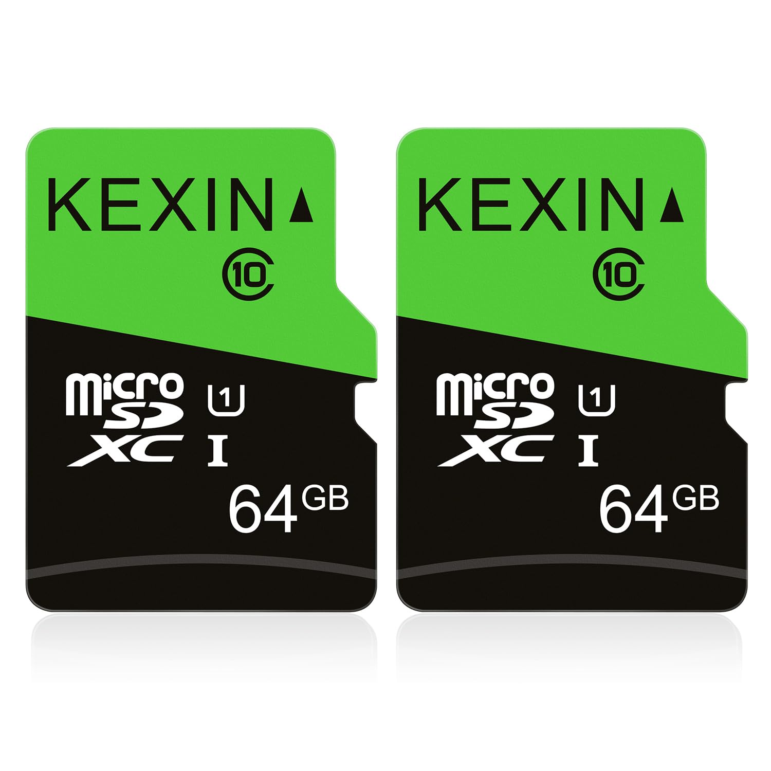 KEXIN 2 Pack Micro SD Card 64GB Memory Card Extreme MicroSDXC SD Card Class 10 U1 Micro SD 64 GB Microsd Cards TF Card for Smartphone, Fire Tablet, Monitor, Dash Cam, Switch (Black Green)