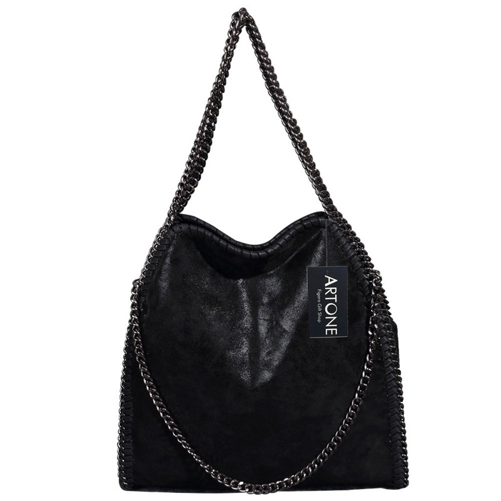 Artone De Las Mujeres Pu Casual Chain Totalizador Bolsa De Hombro Negro