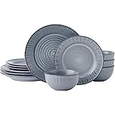 Pfaltzgraff Mystic 12 Piece Plates Bowls Dinnerware Set, Service for 4, Blue