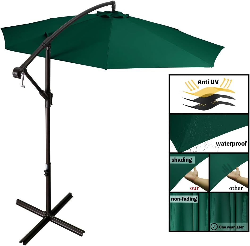 Meway 10ft Outdoor Umbrella Backyard Umbrella Deck Umbrella Cantilever Patio Umbrella With Crank Cross Base Easy To Instal 10ft Burgundy Umbrellas