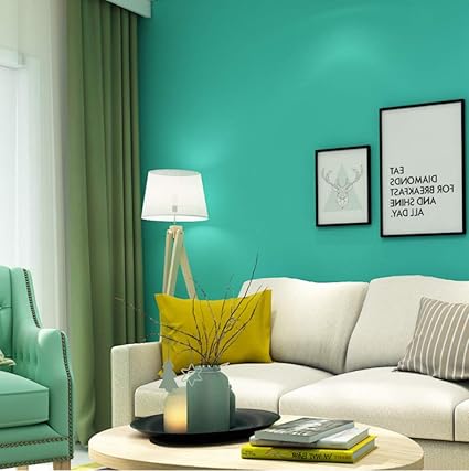 Amazon Wuyyii 現代のソリッドカラーブルーウォールペーパー家の装飾の寝室のリビングルーム自己粘着壁紙ロール壁のための節約 ティファニーブルー 壁紙