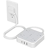 Flat Plug Extension Cord Indoor 5 Feet, Power Bars with Surge Protector, TESSAN Power Strip with 4 Multiple Outlets 3 USB Por