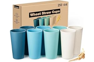 Hlukana Wheat Straw Cups Set of 8, 20 oz Unbreakable Drinking, Chip Resistant, Reusable Water Set, Large for Kitchen, Camping
