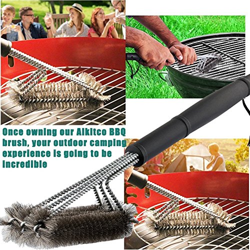 QcoQce BBQ Gloves Grill Brush Bristle Free Barbebue Grill Cleaning 18” Brush Stainless Steel Grilling Tool, Long Handle,Includes Pastry Basting Brush - Thumbnail 3