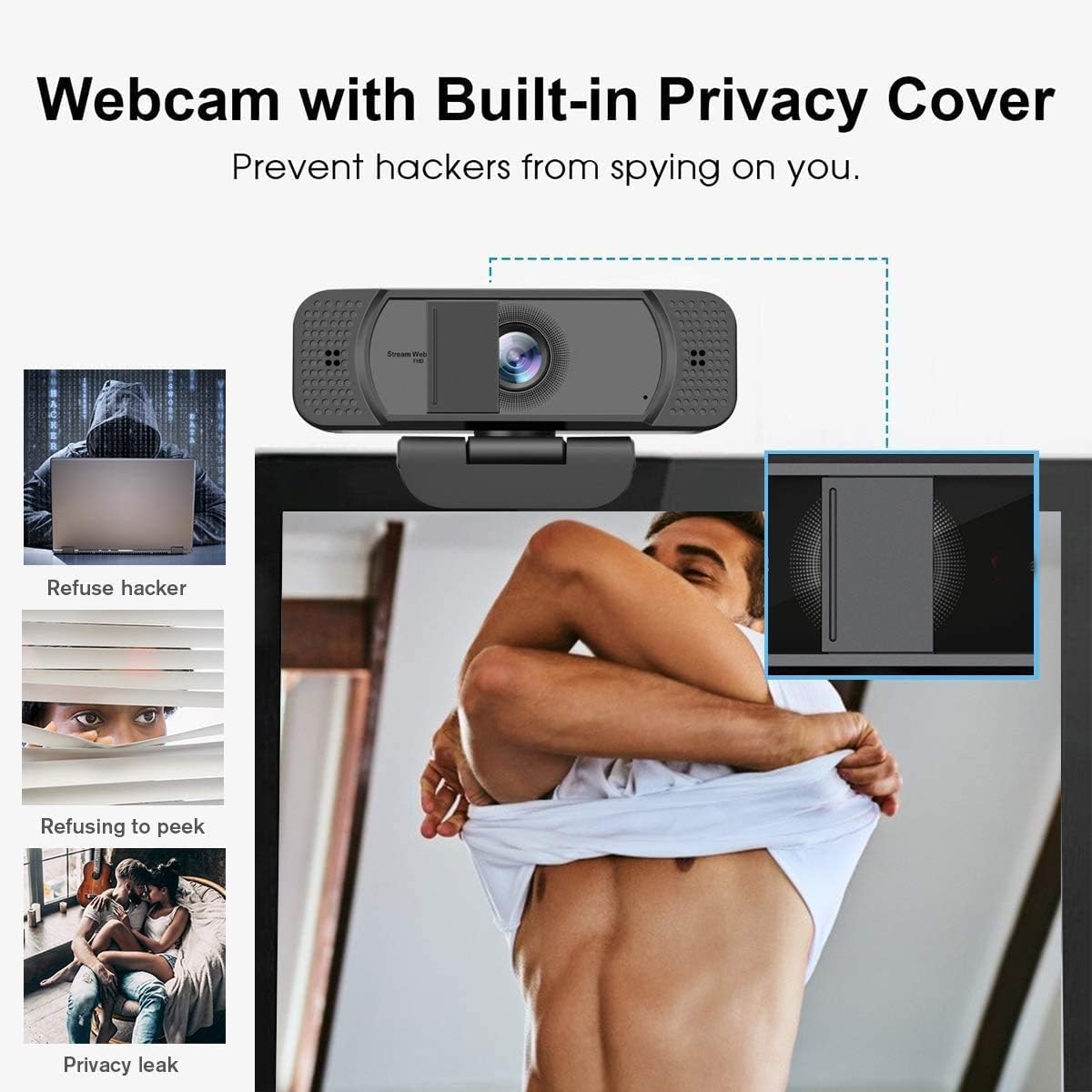 Getue Webカメラ 100°超広角 マイク内蔵 カバー付き ウェブカメラ 1080P 30FPS 200万画素 自動光補正 三脚対応 ZOOM/SKYPE/在宅勤務/ビデオチャット/オンライン授業/ゲーム実況/動画配信対応 Windows 10/8/7 Mac OS X適用 - Image 4