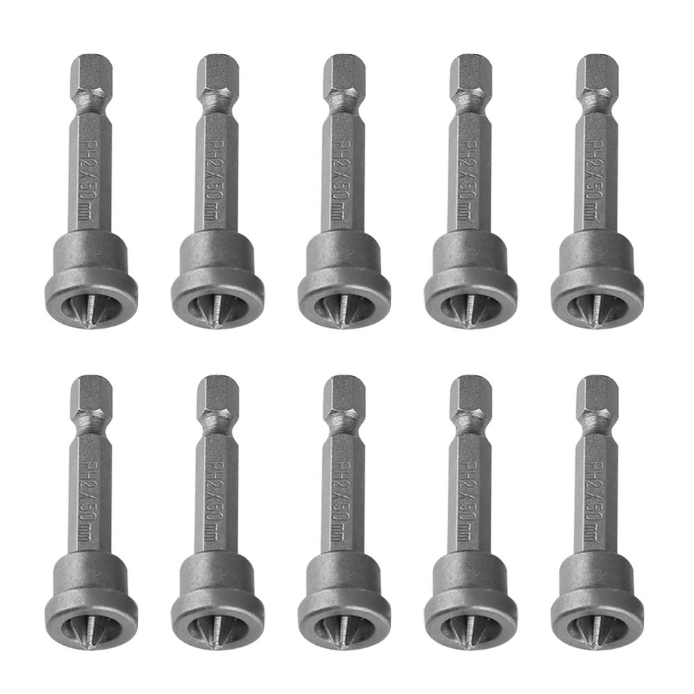 Candeon Drywall Screwdriver Bits - 10Pcs 50mm PH2 CROS Screwdriver Bits Hex Shank Magnetic Screwdriver Bits Set for Drywall Plasterboard Locating