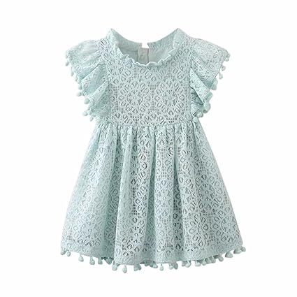Lenfesh Baby Mädchen Elegant Kurzarm Spitze Prinzessin Kleider Sommer Kleider für Kleinkinder Kinder