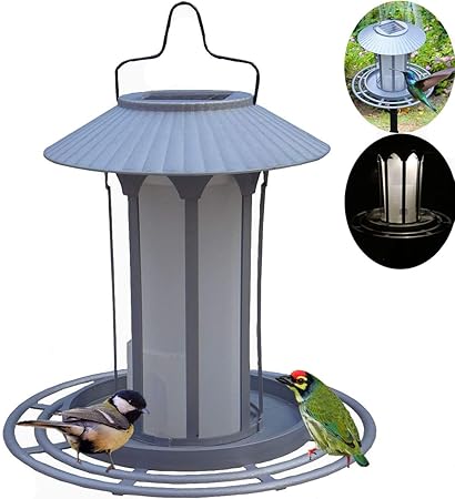 Amazon Com Xhope 2 In 1 Bird Feeder 3 Led Light Solar Powered