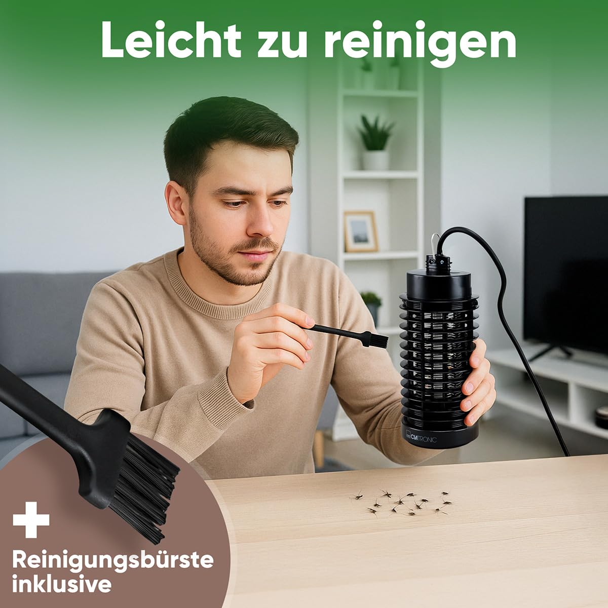 Clatronic® Insektenvernichter elektrisch | Mückenfalle Tag & Nacht | für bis zu 50qm | Mückenlampe ohne Chemie oder Duftstoffe | Fliegenfalle elektrisch inkl. Reinigungsbürste | Lichtfalle ISL 3823 6