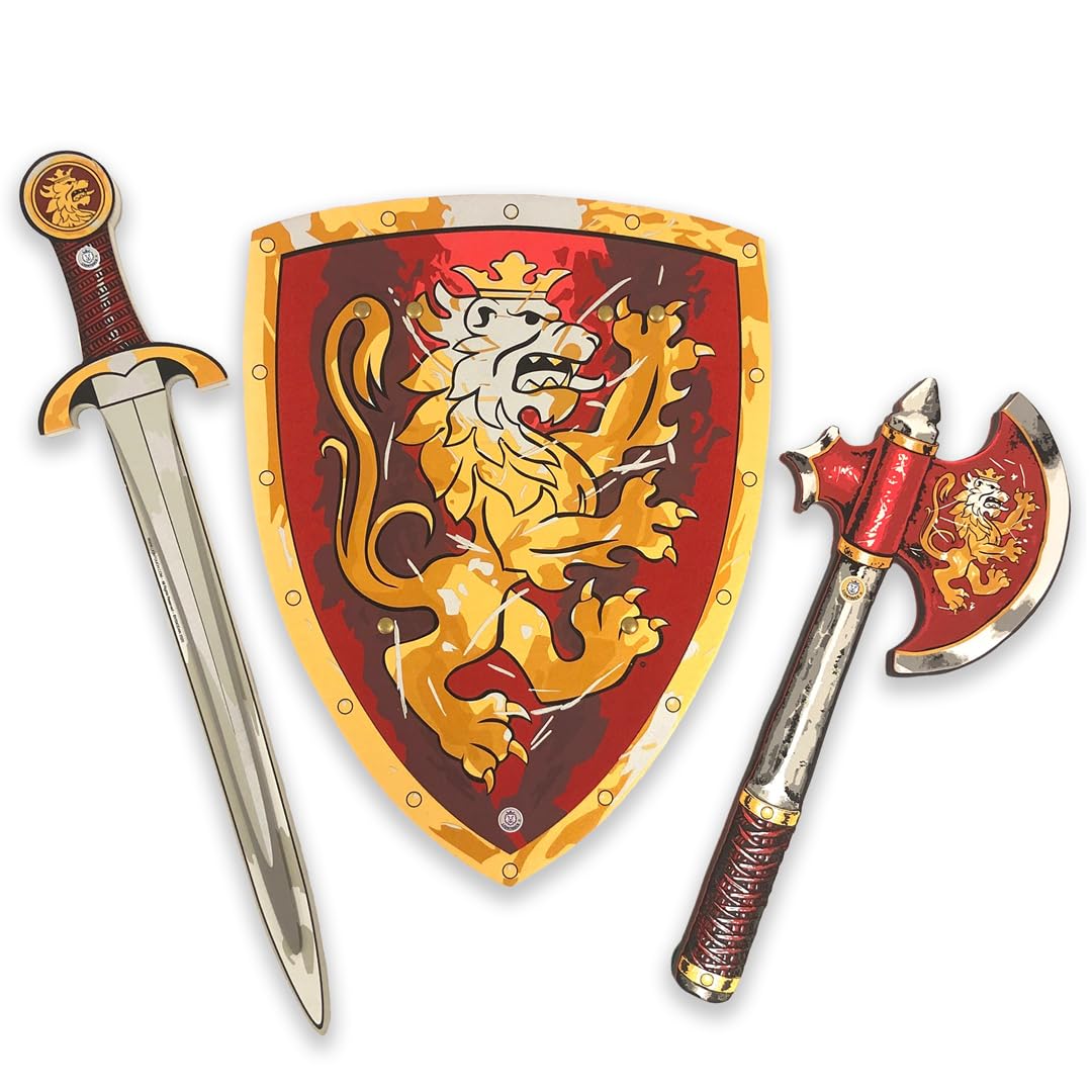 Liontouch - Noble Knight Foam Sword, Shield & Axe, Red | Playfighting Set For Boys Aged 3-8 Years | Safe Medieval Toy Weapons & Battle Accessories | Pretend Play, Dress Up & Costumes For Kids