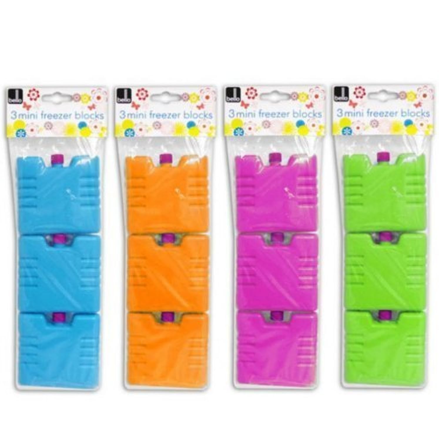 Set of 3 Mini Ice Brick Pack Block Blocks Freezer Cooler Bag Box Travel Picnic (Assorted Colors)