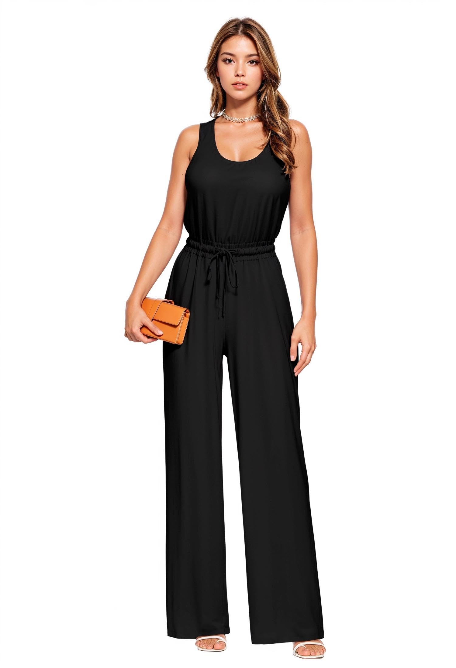 Photo 1 of & Company Women Casual sleeveless Playsuits High Waist Pants Shorts Romper Loose Wide Leg Jumpsuit KPVJ47697 Black L