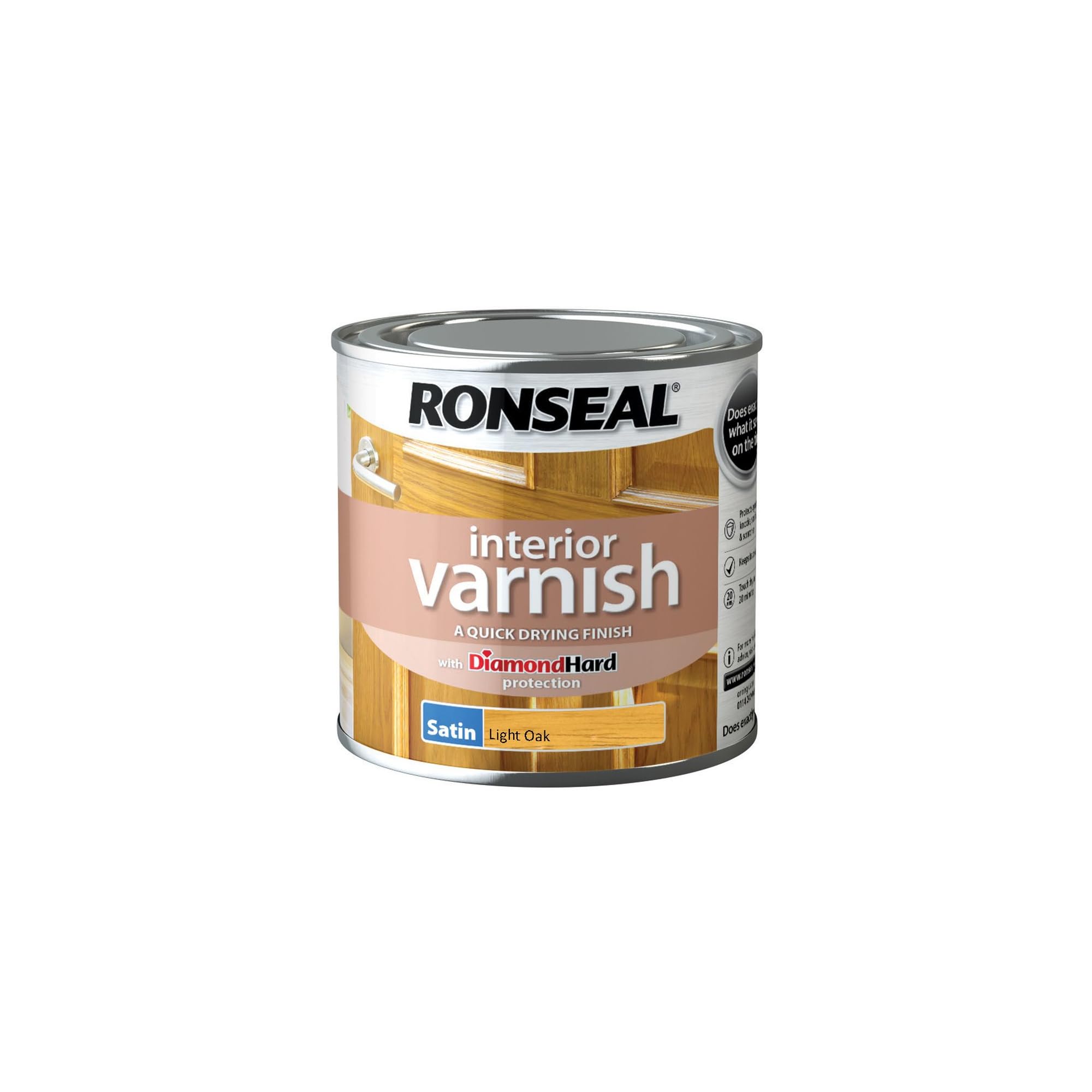 Ronseal RSLIVSLO250 250ml Quick Dry Satin Interior Varnish - Light Oak
