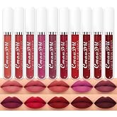 evpct 10Pcs Liquid Matte Matt Lipstick Set for Black Women, Dark Deep Bright Ruby Sexy Brick Mauve Plum Red Violet Purple Matte Lipstick Long Lasting Lipstick 24 hour Waterproof Lip Gloss