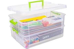 TERGOO 2 Layer Plastic Storage Containers with Lids, Multipurpose Clear Stack & Carry Box, Portable Craft Organizers and Storage Bin for Organizing Art & Craft, Sewing, Makeup, Nail Supplies (Green)