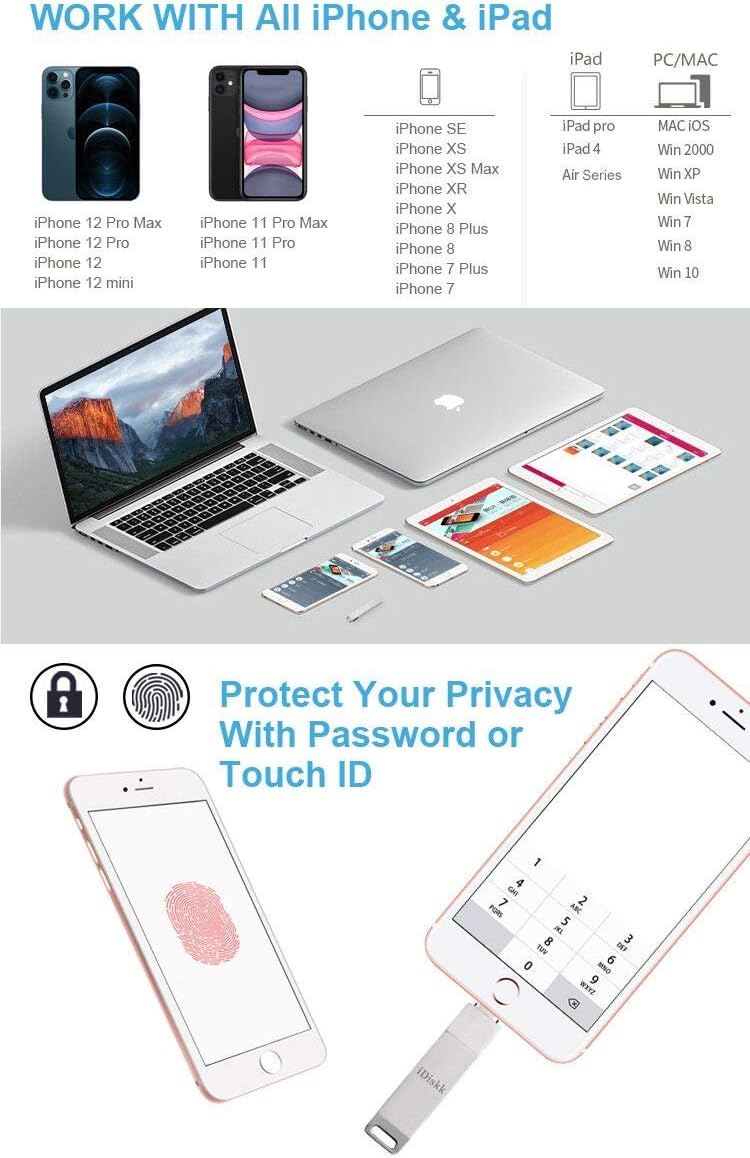 iDiskk MFi Certified 512GB Photo Stick - USB 3.0 Flash Drive for iPhone iPad, Mac and PC, Silver - Image 4