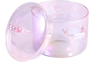 1.5L Glass Cooking Pot, Pink Transparent Glass Simmer Pot with Lid, Heat Resistan for Pasta Soup Vegetable