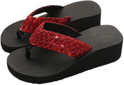 red sequin flip flops