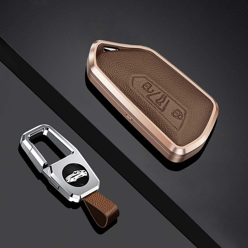 HIBEYO Smart Car Key Case Suitable for VW Golf 8 Seat Leon MK 4 Protective Case 3 Buttons Skoda Octavia Car Key Case Cover Key Box Key Fob Leather Brown