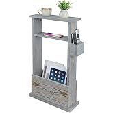 MyGift Narrow Side Table Gray Wood Slim End Table with Storage Shelf | Slim Space Saving Design, Magazine Storage Pocket, Remote Control Organizer, Living Room Furniture, Compact Side Surface